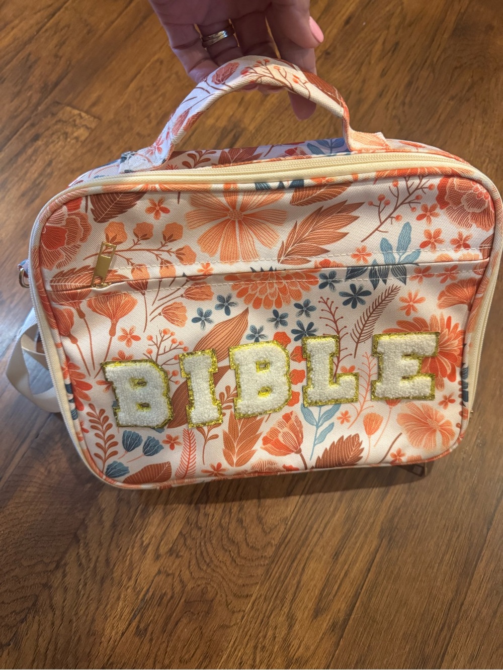 Floral 'BIBLE' Insulated Carry Bag - Cream & Orange